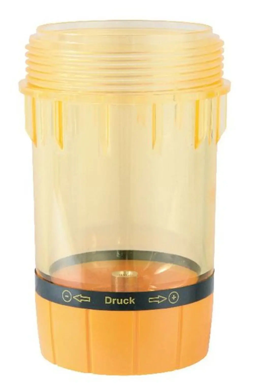 Transparente Filtertasse mit orangenem Rand, geeignet für die Anwendung in Syr-Produkten, zur Befestigung und Nutzung in Filtersystemen.